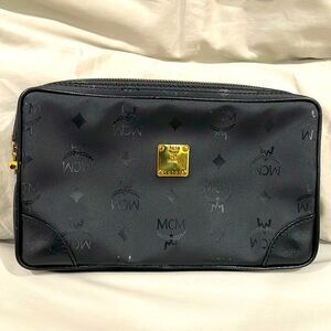 Preowned MCM monogram black wristlet zip pouches